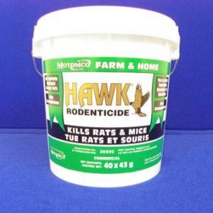 HAWK RODENTICIDE IS A SPECIALLY FORMULATED SINGLE FEED INTERIOR / EXTERIOR BAIT PACK USED BY PROFESSIONALS TO QUICKLY REDUCE MOUSE AND RAT POPULATIONS. CONTAINS BROMADIALONE