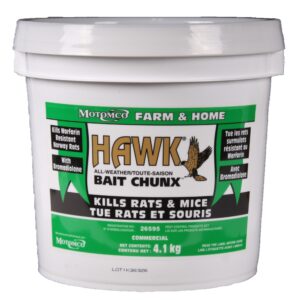 HAWK RODENTICIDE IS A SPECIALLY FORMULATED INTERIOR / EXTERIOR BAIT USED BY PROFESSIONALS TO QUICKLY REDUCE MOUSE AND RAT POPULATIONS. WAX COATED BLOCKS ENSURE MOISTURE WILL NOT COMPROMISE THE INGREDIENTS. CONTAINS BROMADIALONE.