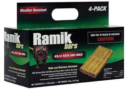 RAMIK BLOCK RODENTICIDE IS A SPECIALLY FORMULATED MULTI FEED INTERIOR / EXTERIOR BAIT PACK USED BY PROFESSIONALS TO QUICKLY REDUCE MOUSE AND RAT POPULATIONS. WAX COATED BLOCKS ENSURE MOISTURE WILL NOT COMPROMISE THE INGREDIENTS. CONTAINS DIPHACINONE