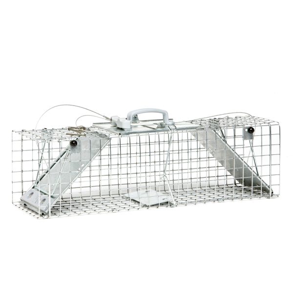 Havahart Animal Trap is the new standard in traps. The patent pending design is easy to set, easy to release. Perfect for first time trappers, one simple move and the traps are set! Havahart Easy Set traps are constructed of sturdy rust-resistant wire mesh with steel reinforcements for long life. The traps are galvanized for maximum resistance to rust and corrosion. Mesh openings are smaller than competing traps of comparable size to prevent stealing the bait from the outside. Spring-loaded doors and sensitive triggers ensure quick, secure captures that targets the specific animal's size, eliminating undesired catches. Solid doors and handle guards protect users during transportation, while smoothed internal edges protect and prevent injuries to animals. This trap has been professionally field tested. Made in the U.S.A.