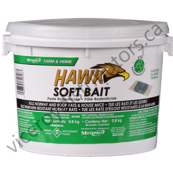 HAWK RODENTICIDE IS A SPECIALLY FORMULATED SINGLE FEED INTERIOR / EXTERIOR SOFT BAIT USED BY PROFESSIONALS TO QUICKLY REDUCE MOUSE AND RAT POPULATIONS. CONTAINS BROMADIALONE