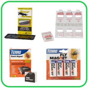 Insect traps / monitors, mouse glue boards and fly bags.